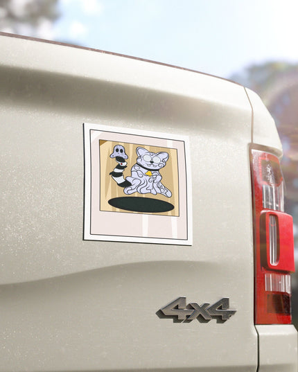 Car Magnet- Ghost Cat Polaroid pic